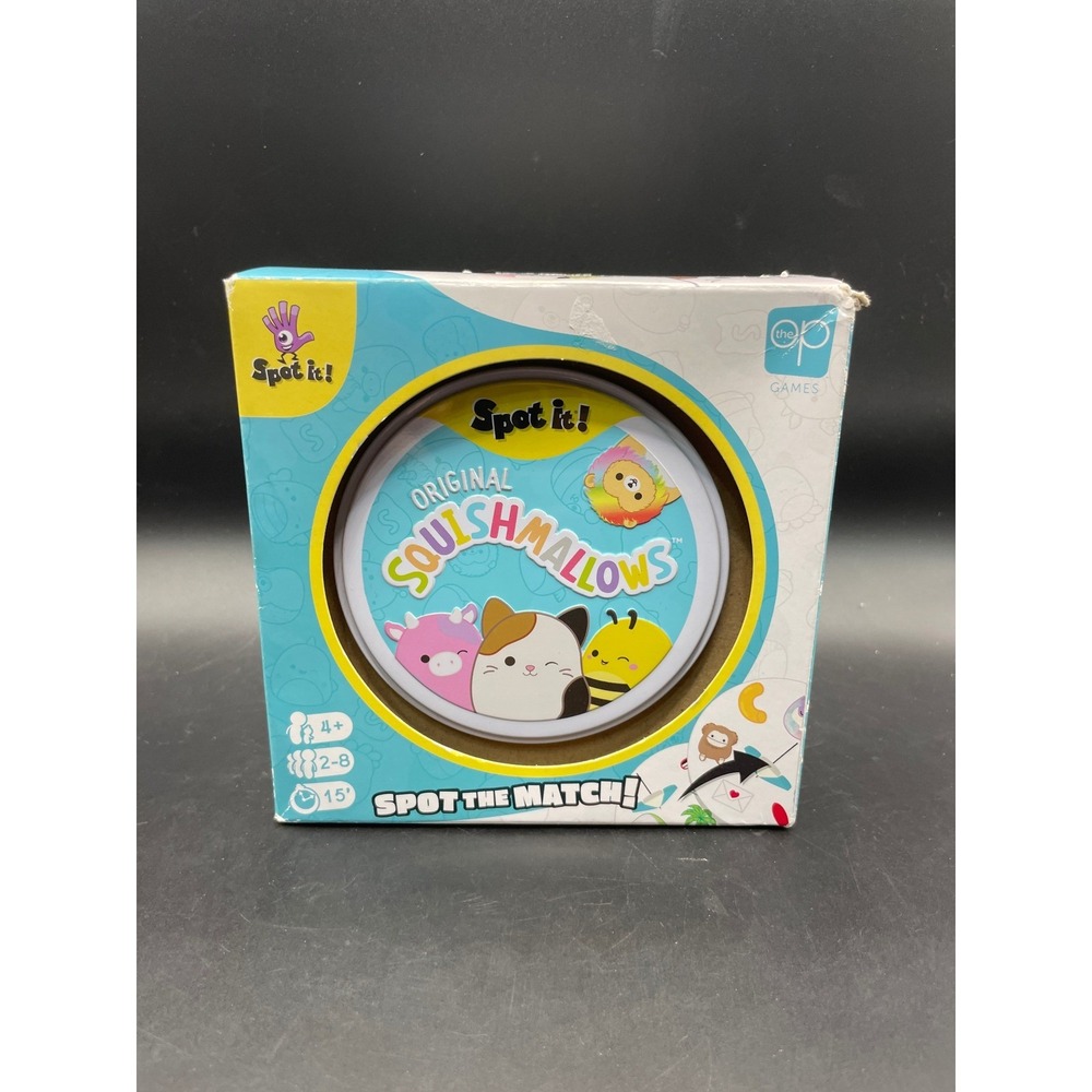 Spot It! Original Squishmallows Card Game 5-in-1 Family Game Travel Tin NEW